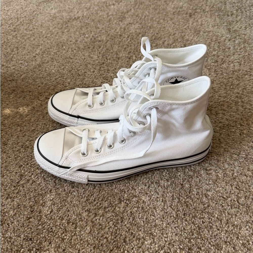 Converse All-Star White Canvas High-Tops WIDE 8.5 — CUSTOM
